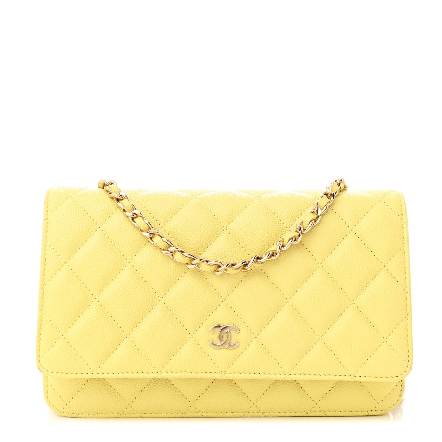 Chanel Caviar Quilted Wallet on Chain WOC Yellow 1 of 13