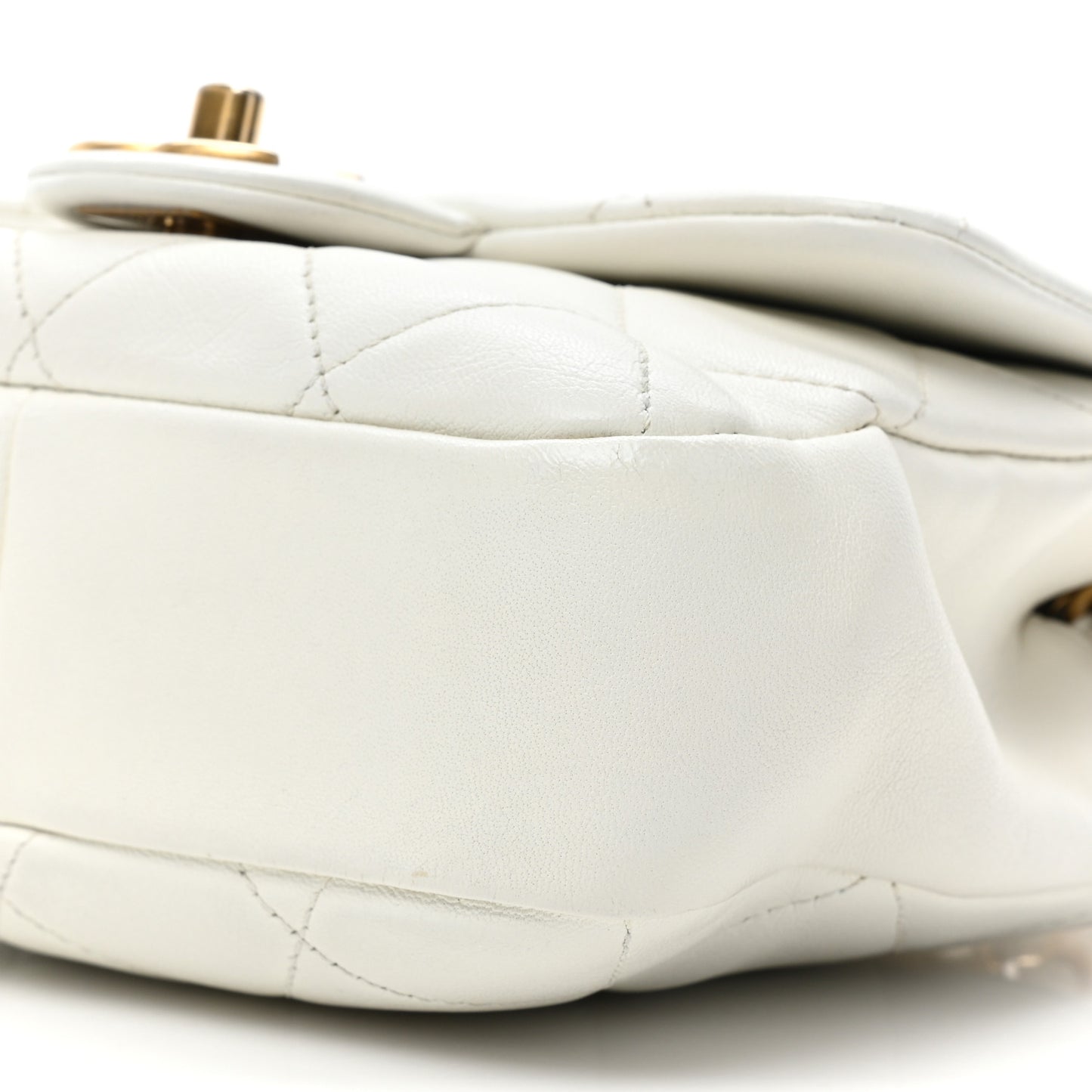 Lambskin Quilted Small Circular Handle Bag White