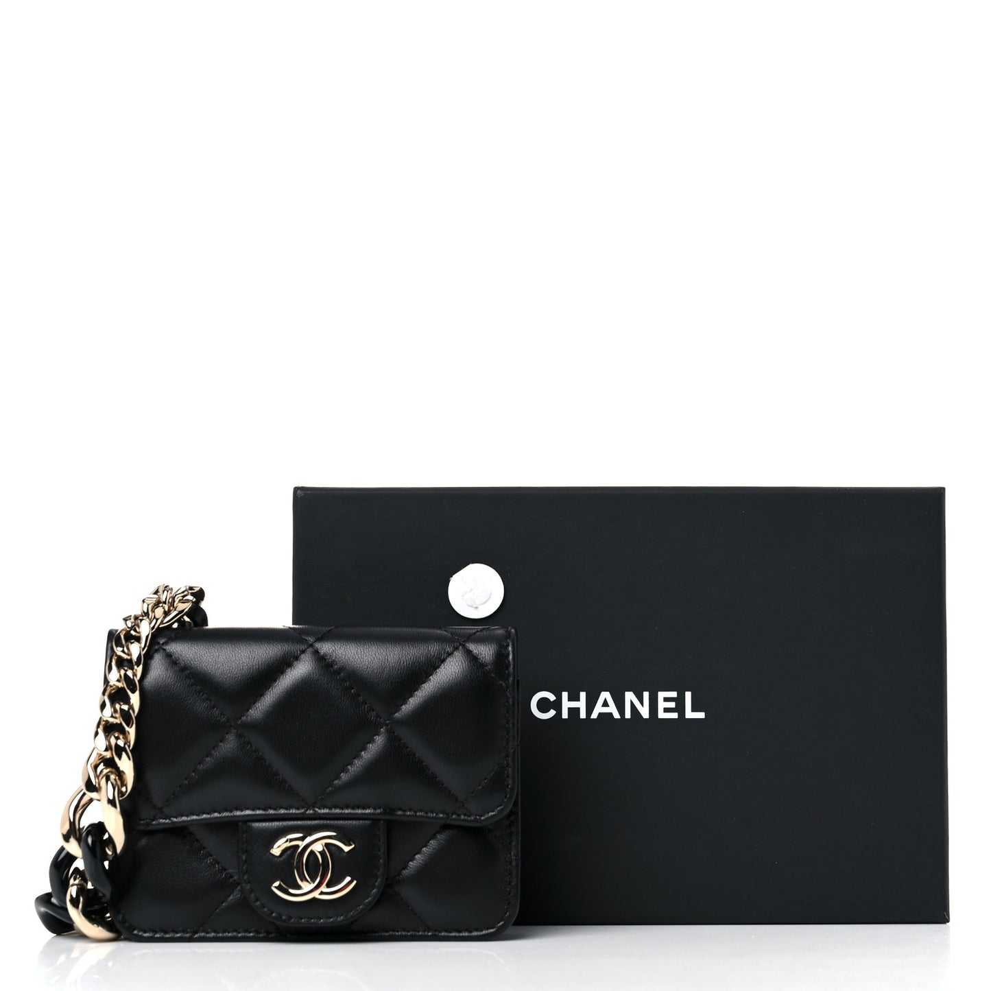 Lambskin Quilted Elegant Chain Mini Flap Belt Bag Black