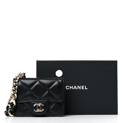 Chanel Lambskin Quilted Elegant Chain Mini Flap Belt Bag Black 12 of 12