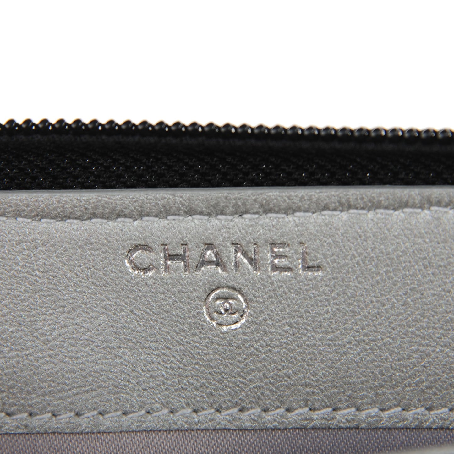 Lambskin Camellia Embossed Large Zip Around Gusset Wallet Black