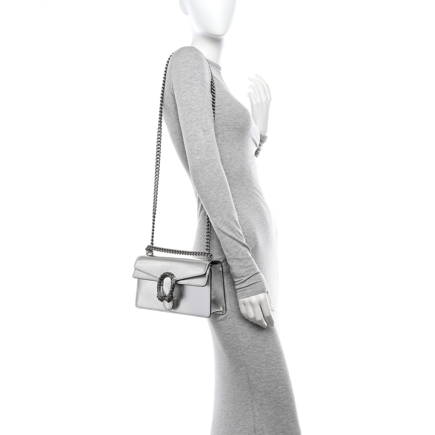 Metallic Textured Calfskin Crystal Small Dionysus Shoulder Bag Silver