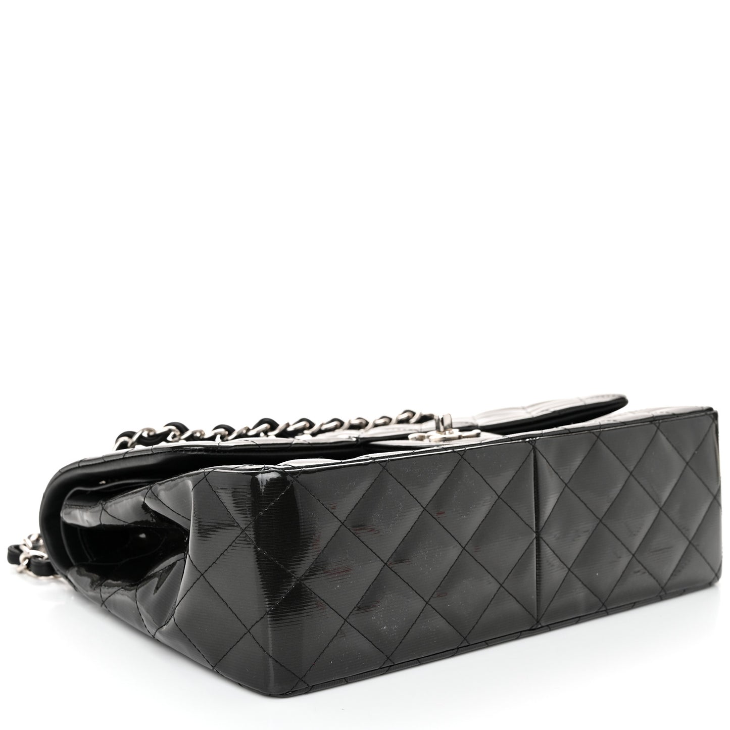 Striated Patent Quilted Jumbo Double Flap Black