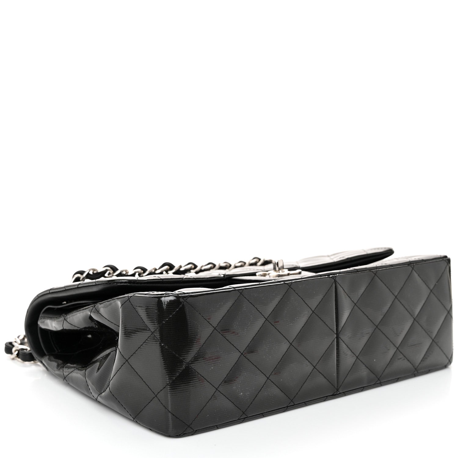 Chanel Striated Patent Quilted Jumbo Double Flap Black 4 of 10