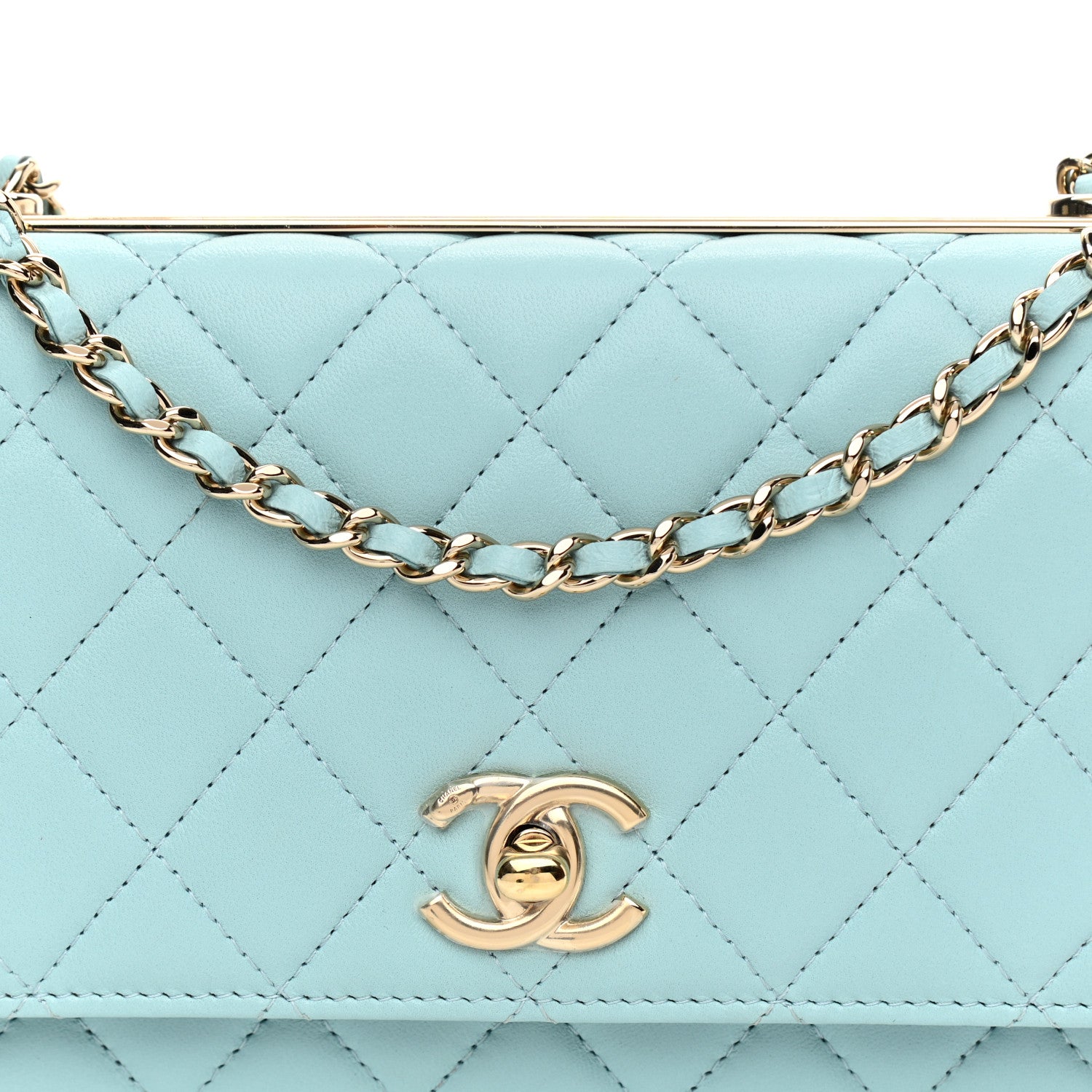 Chanel Lambskin Quilted Trendy CC Wallet On Chain WOC Light Blue 9 of 9
