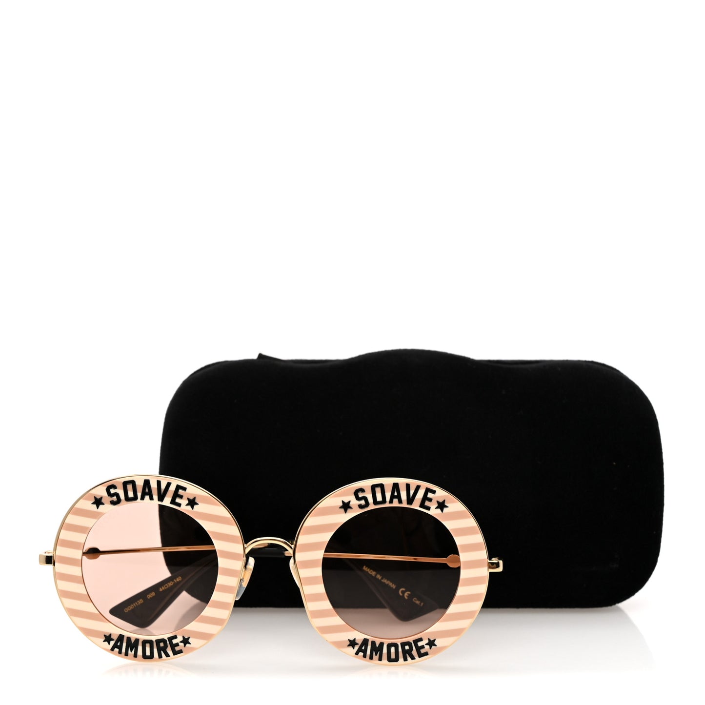 Metal Acetate Striped Soave Amore Round Frame Sunglasses GG0113S  Gold Pink