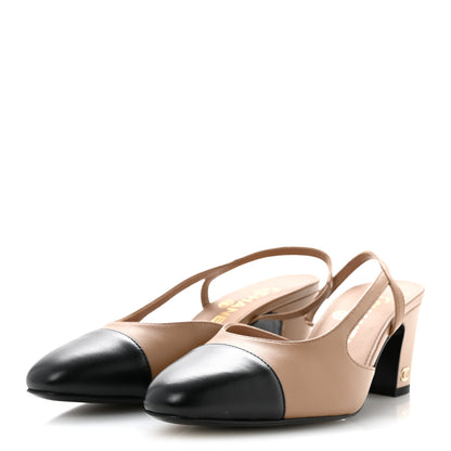 Chanel Lambskin Cap Toe CC Slingback Pumps 36.5 Dark Beige Black 4 of 10