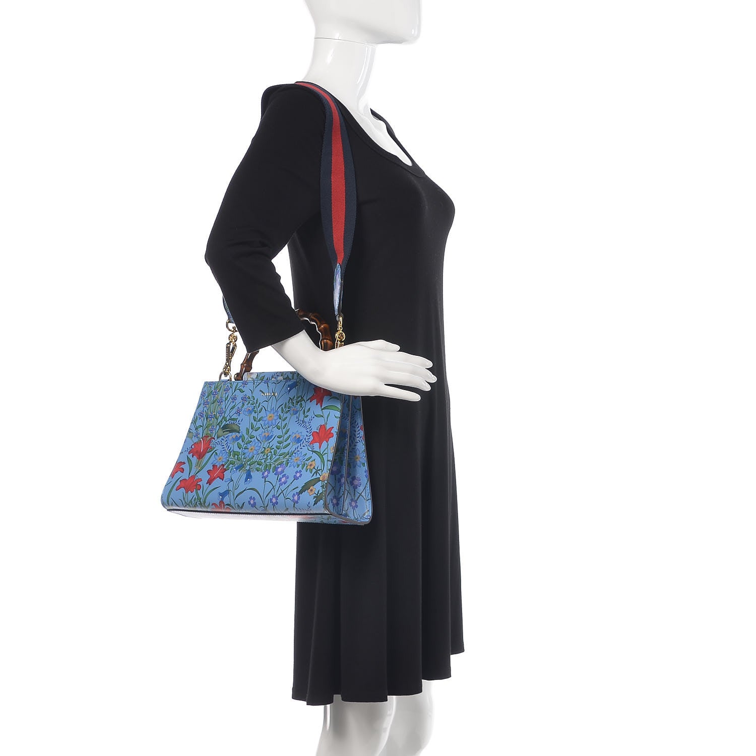 Gucci Calfskin Bamboo Web New Flora Small Nymphaea Top Handle Bag Azure 3 of 12