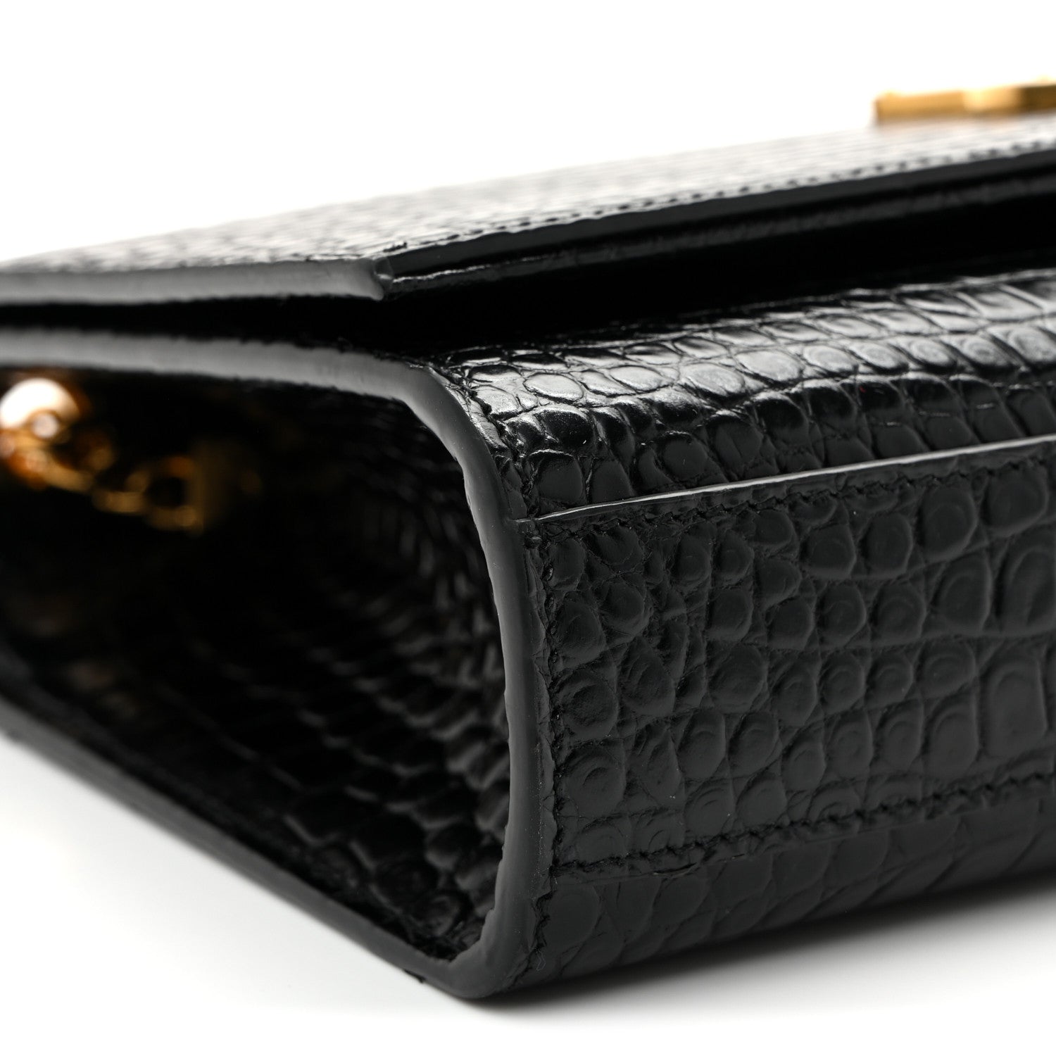 Saint Laurent Calfskin Crocodile Embossed Medium Classic Monogram Kate Tassel Satchel Black Black 8 of 9