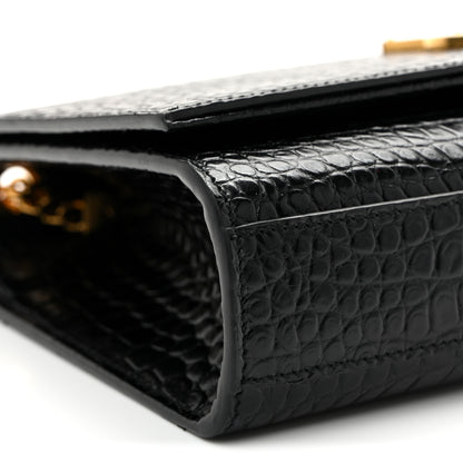 Saint Laurent Calfskin Crocodile Embossed Medium Classic Monogram Kate Tassel Satchel Black Black 8 of 9