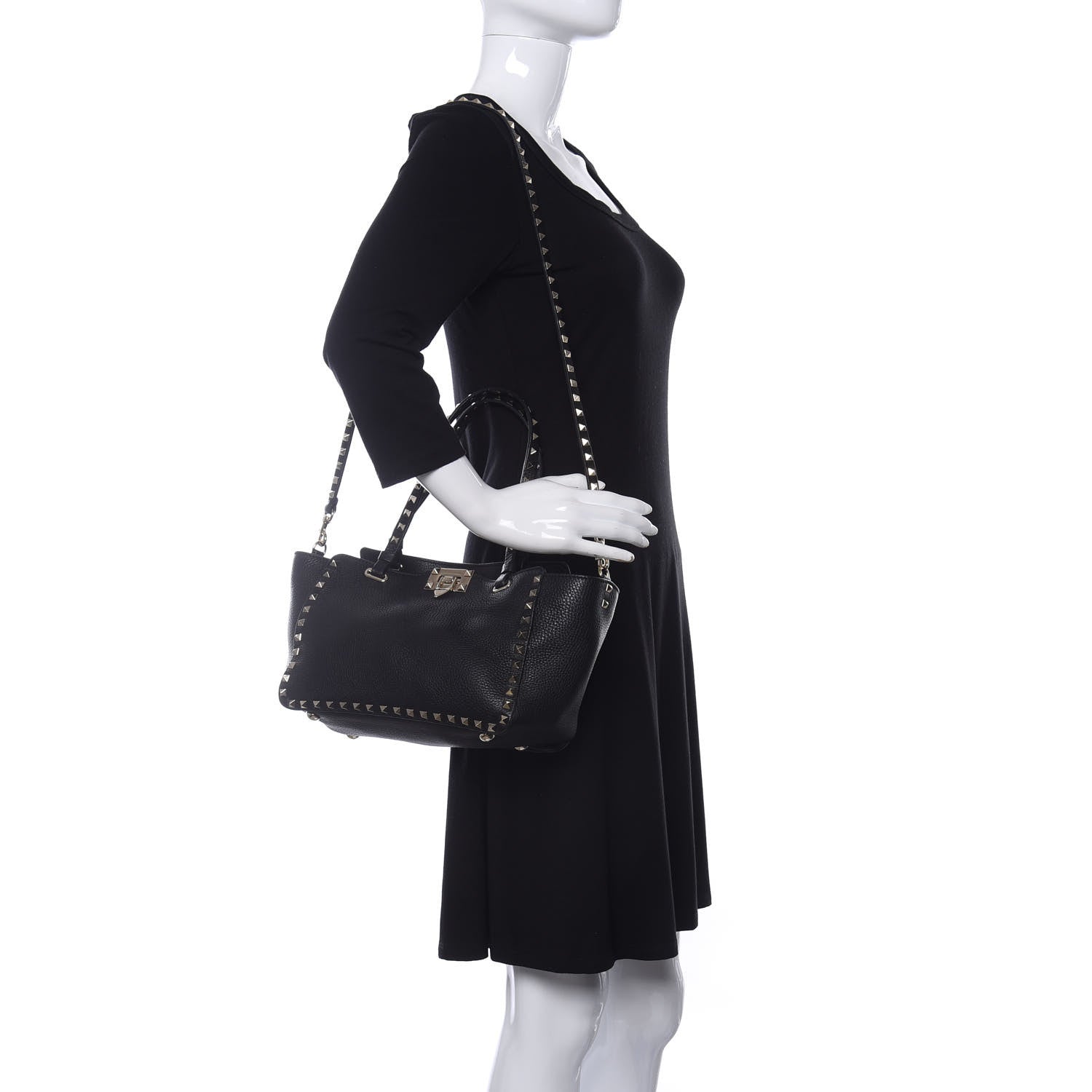 Valentino Garavani Grained Calfskin Small Rockstud Tote Black 2 of 10