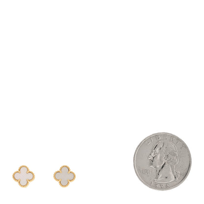 Van Cleef & Arpels 18K Yellow Gold Mother of Pearl Sweet Alhambra Earrings 2 of 5