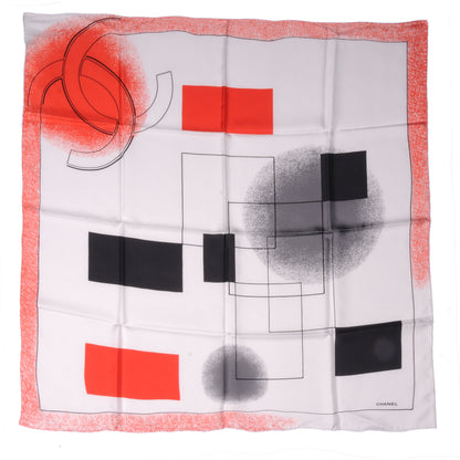 Chanel Silk CC Geometric Square Scarf White Red Black 2 of 5