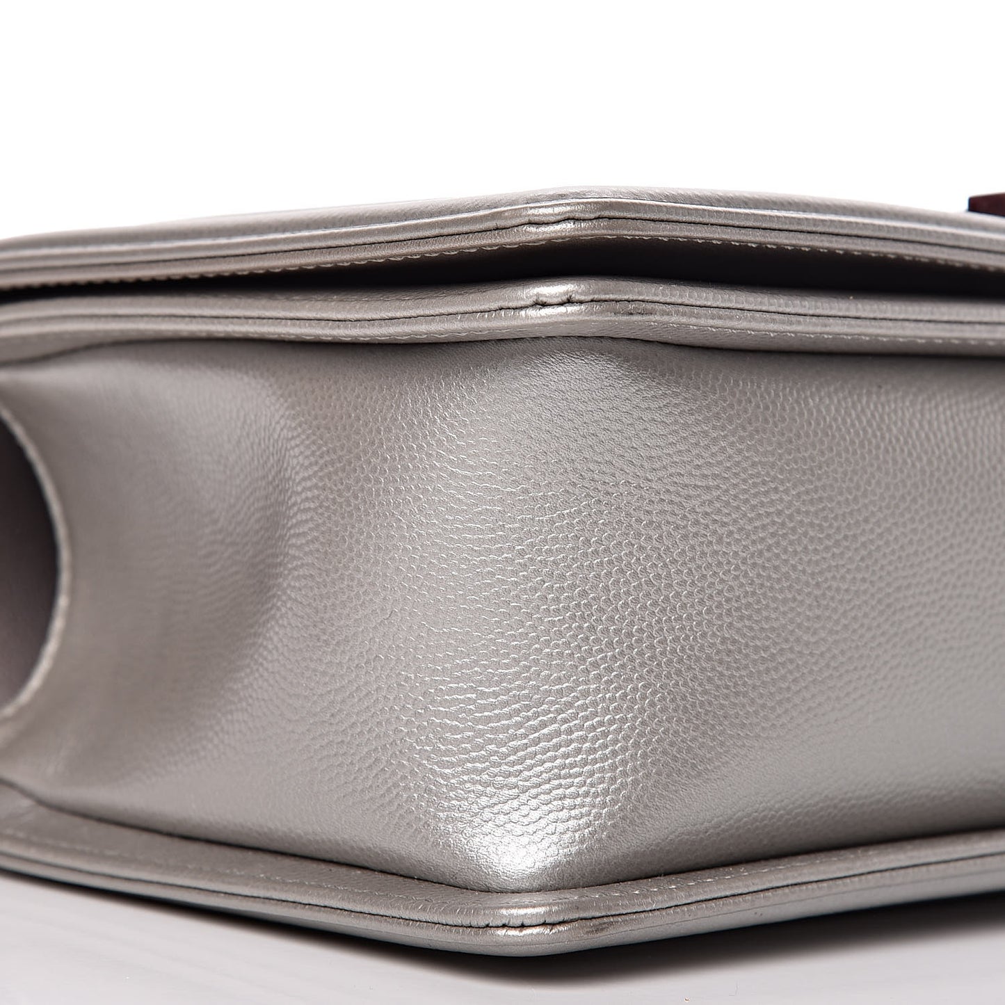 Metallic Caviar Chevron Quilted Medium Boy Flap Silver