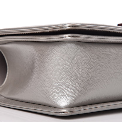 Chanel Metallic Caviar Chevron Quilted Medium Boy Flap Silver 6 of 11