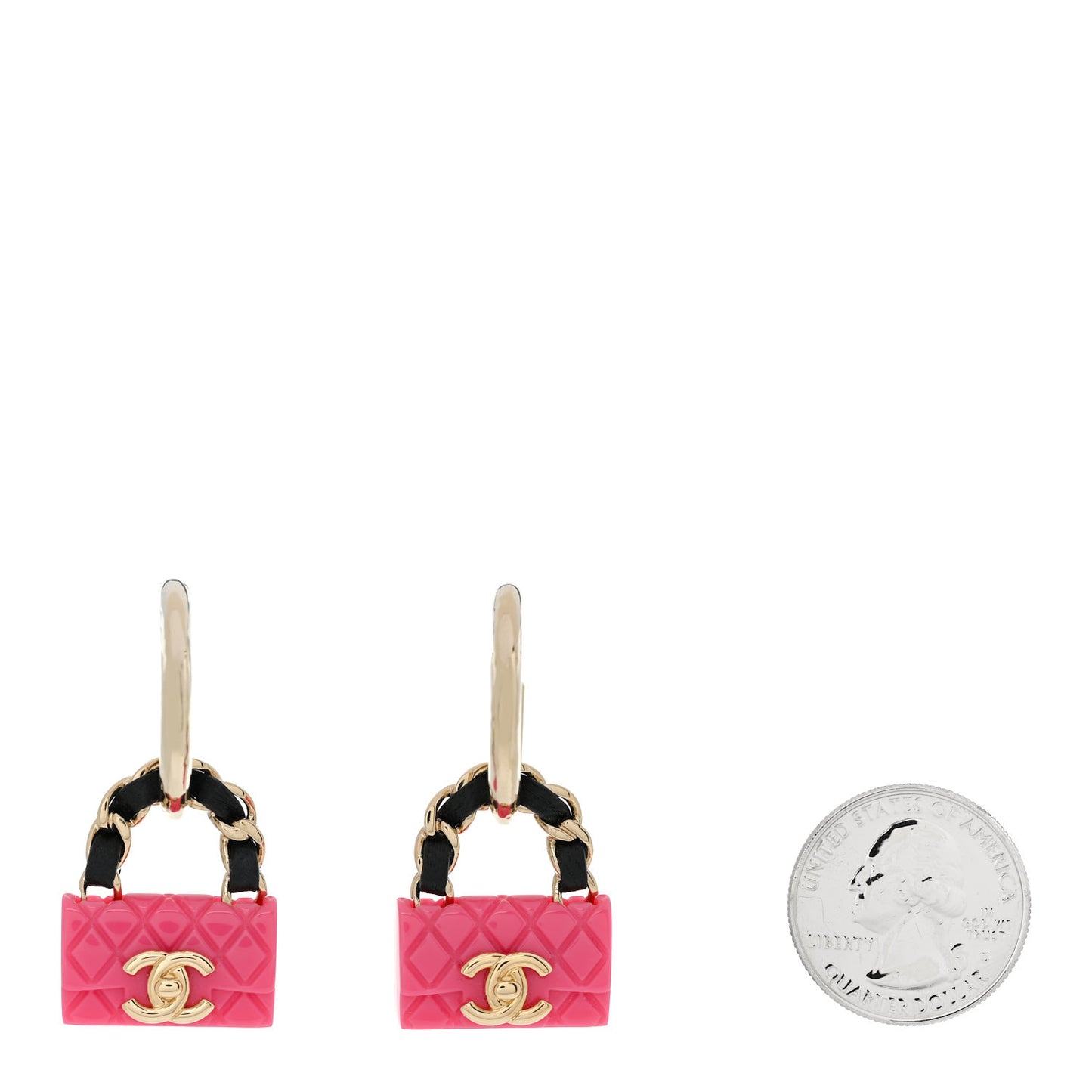 Metal Resin Lambskin Quilted CC Turnlock Chain Flap Bag Hoop Earrings Pink Gold