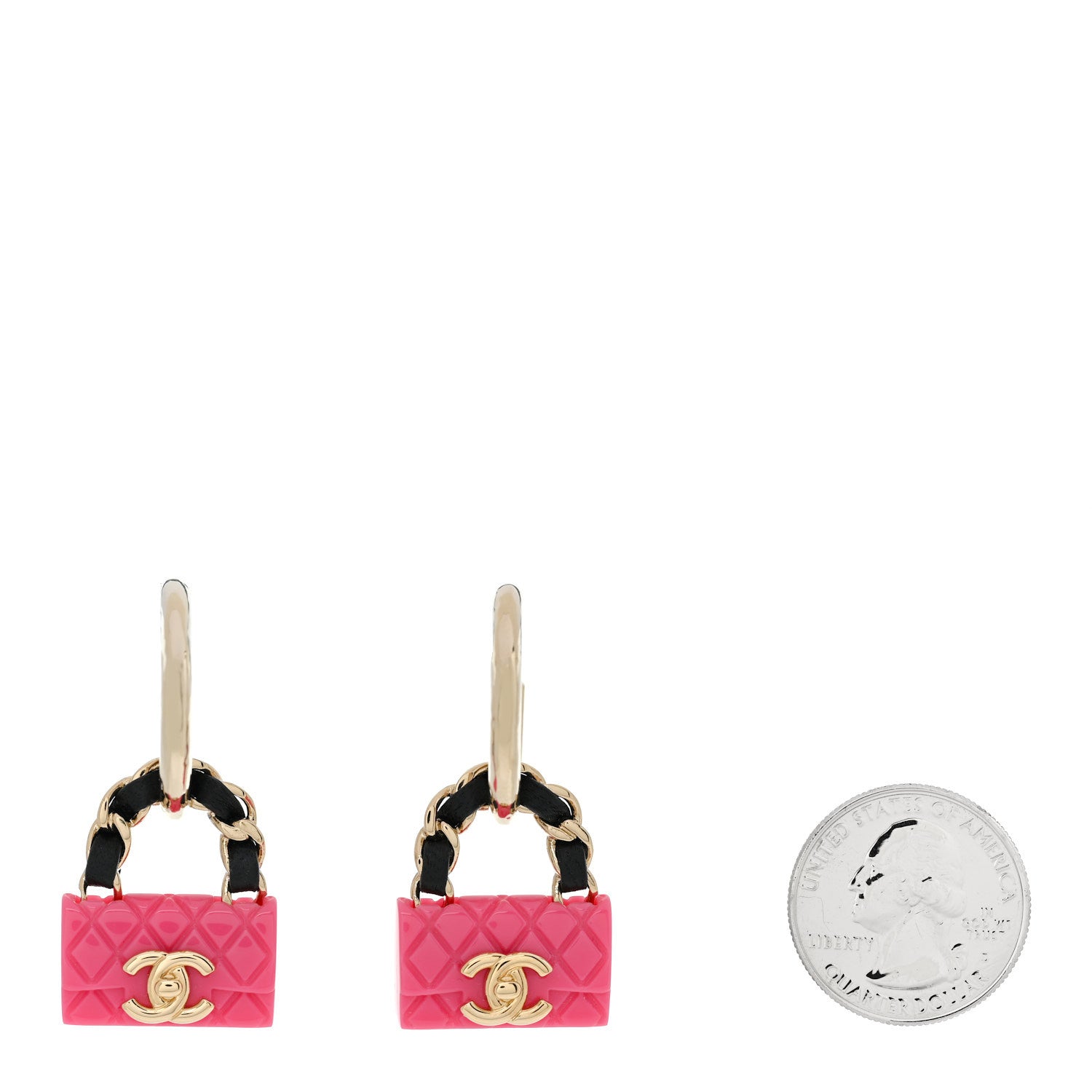 Chanel Metal Resin Lambskin Quilted CC Turnlock Chain Flap Bag Hoop Earrings Pink Gold 2 of 5