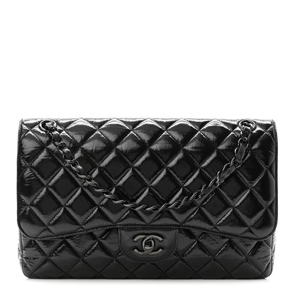 Chanel Shiny Distressed Calfskin Quilted Jumbo Double Flap So Black 1 of 10