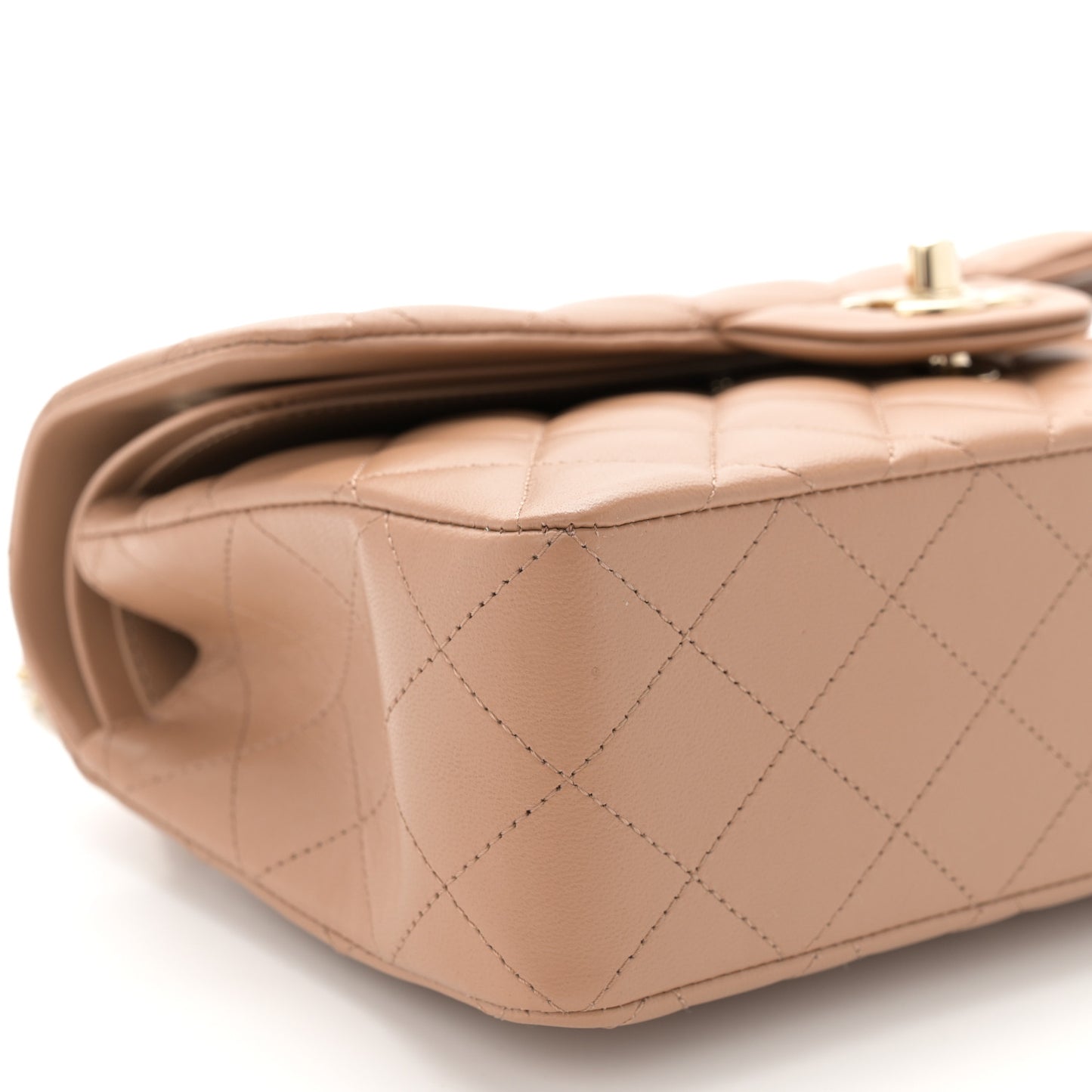 Lambskin Quilted Small Double Flap Beige