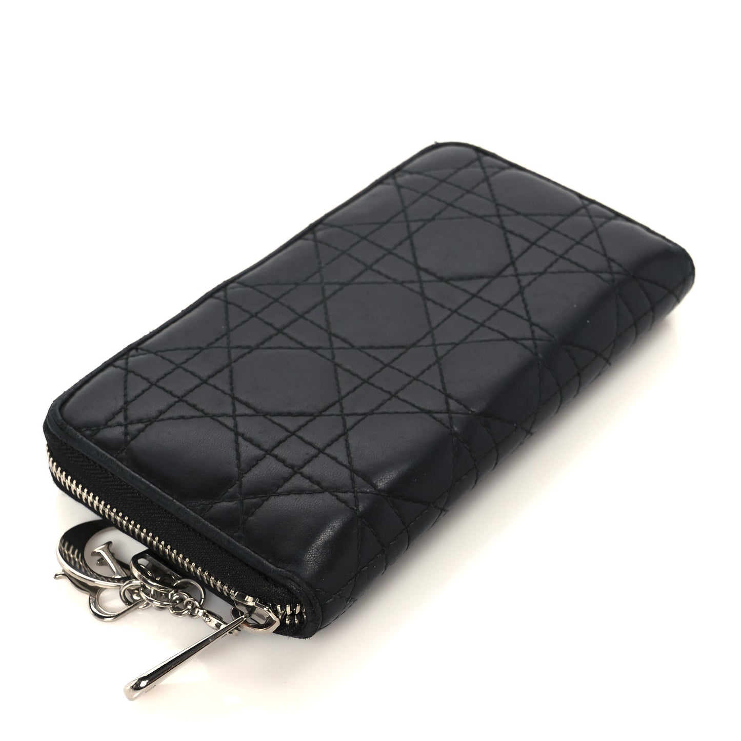 Lambskin Cannage Lady Dior Zip Wallet Black
