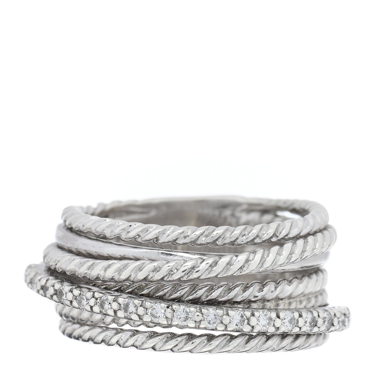 Sterling Silver Diamond 11mm Wide Crossover Cable Ring 52 6