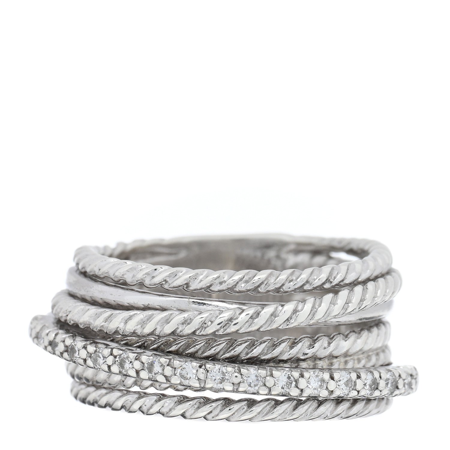 David Yurman Sterling Silver Diamond 11mm Wide Crossover Cable Ring 52 6 1 of 4