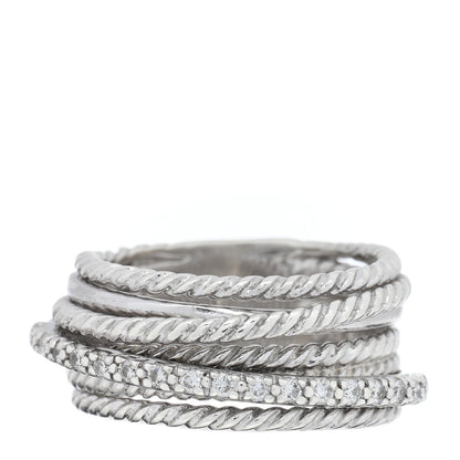 David Yurman Sterling Silver Diamond 11mm Wide Crossover Cable Ring 52 6 1 of 4
