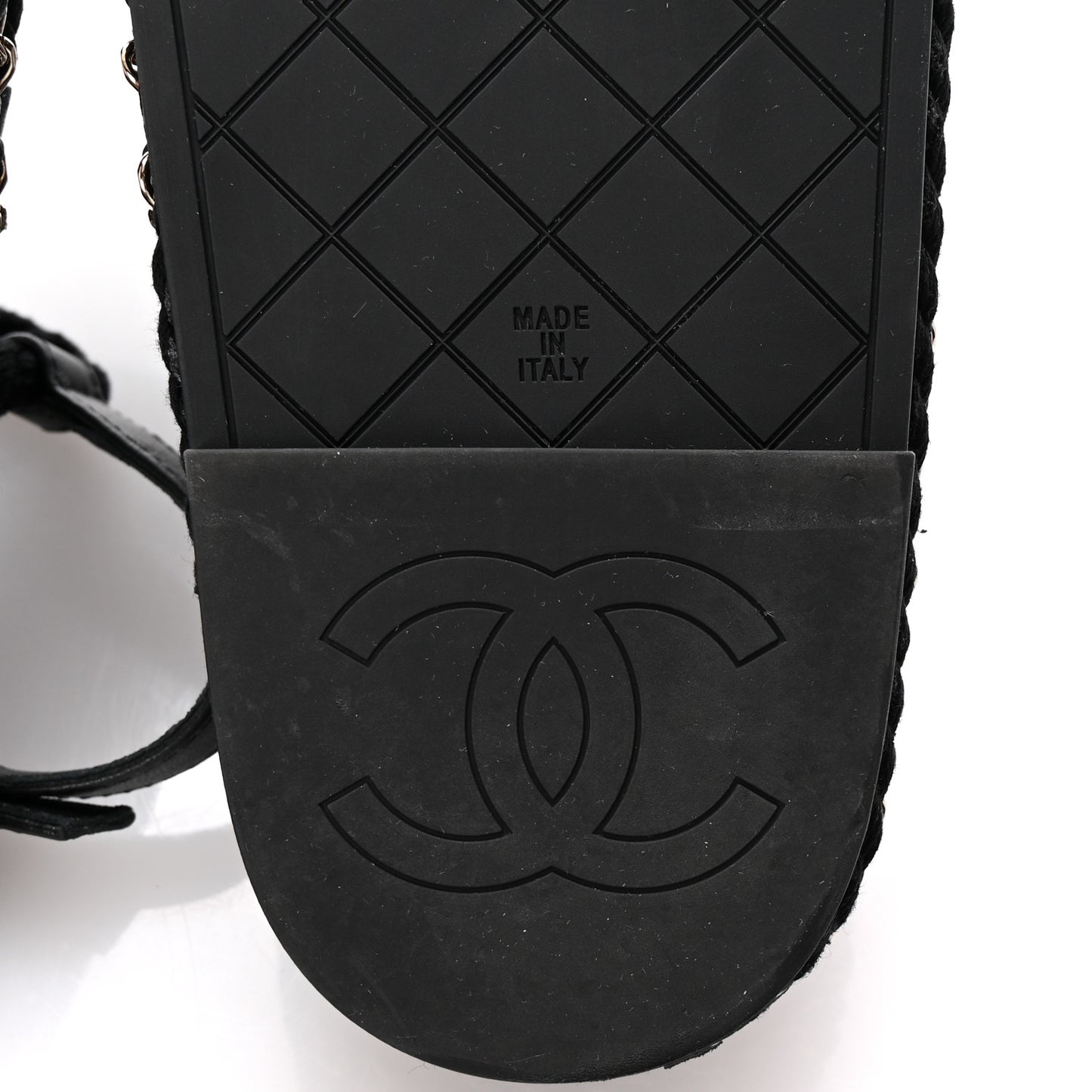 Lambskin Cord Chain CC Sandals 37 Black