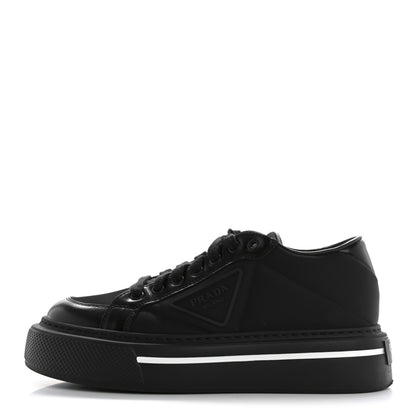 Prada Re-Nylon Spazzolato Rubber Triangle Logo Macro Quilted Womens 45mm Platform Sneakers 37 Black 1 of 11