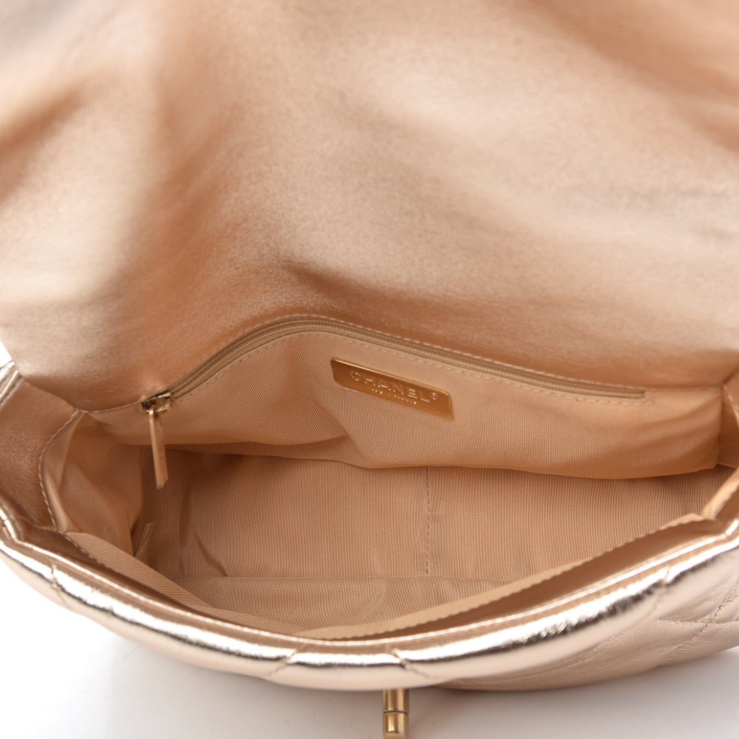 Metallic Lambskin Quilted Medium Chanel 19 Flap Gold