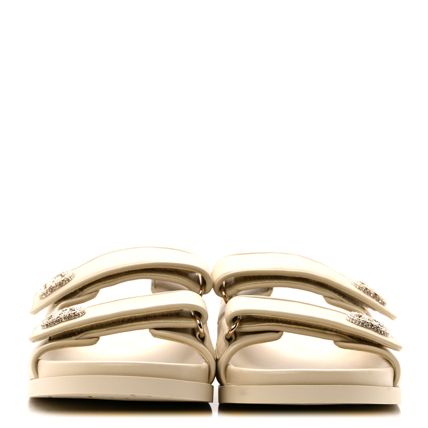 Gucci Calfskin Double G Crystal Womens Isla Dad Sandals 39 Ivory 3 of 9