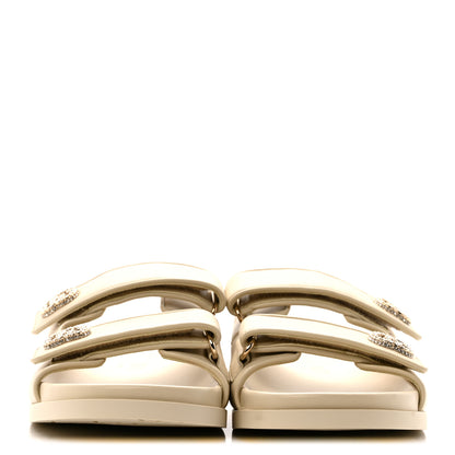 Gucci Calfskin Double G Crystal Womens Isla Dad Sandals 39 Ivory 3 of 9
