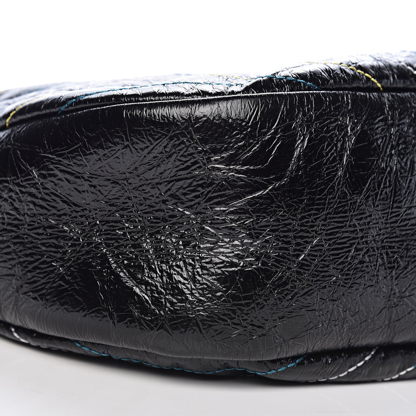 Glazed Calfskin Chevron Stitched Large 31 Shopping Bag Black