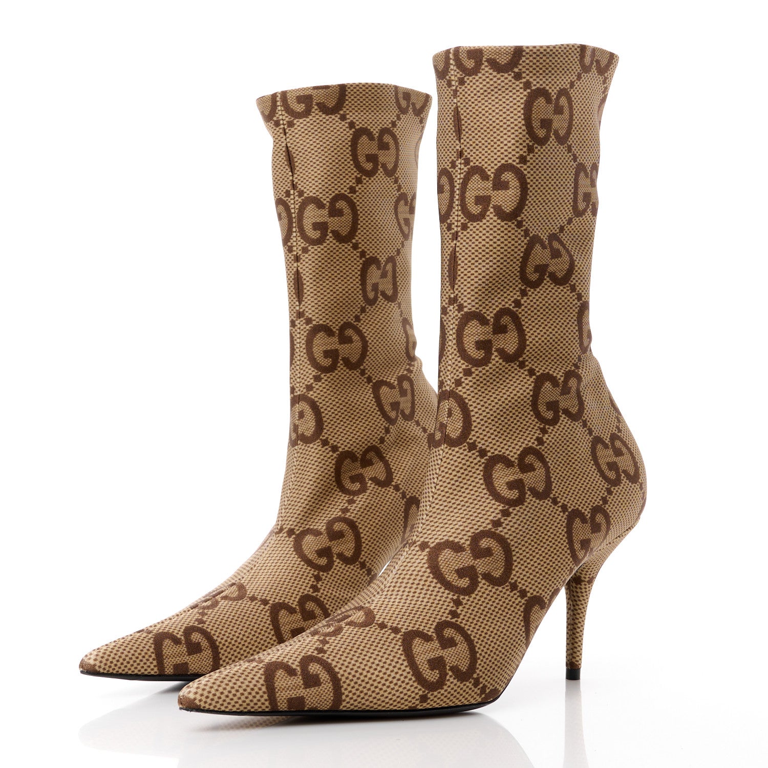 Balenciaga X GUCCI Jersey Maxi GG Monogram Crepe Knife Booties 38 Camel Ebony 3 of 9