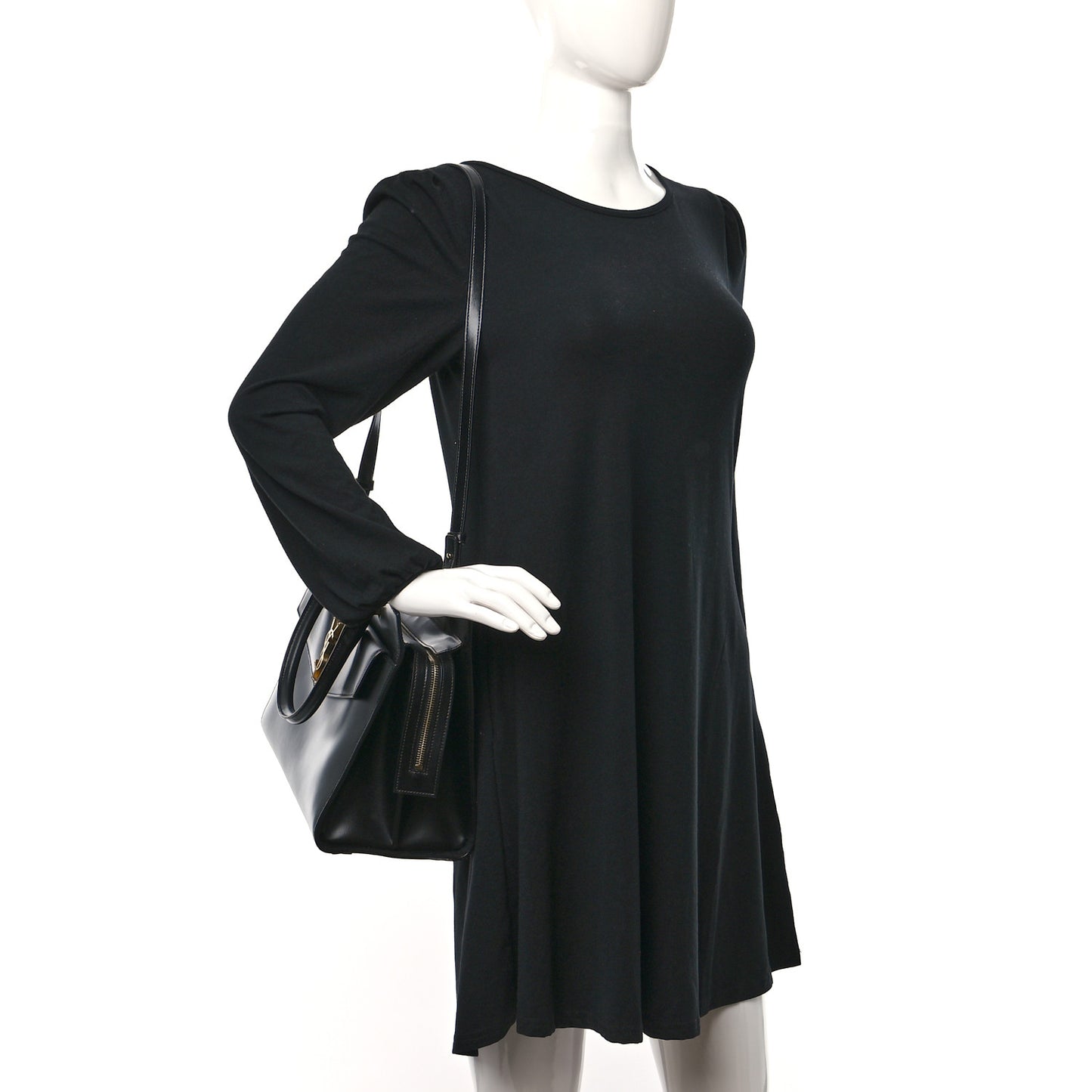 Shiny Calfskin Medium Uptown Tote Black