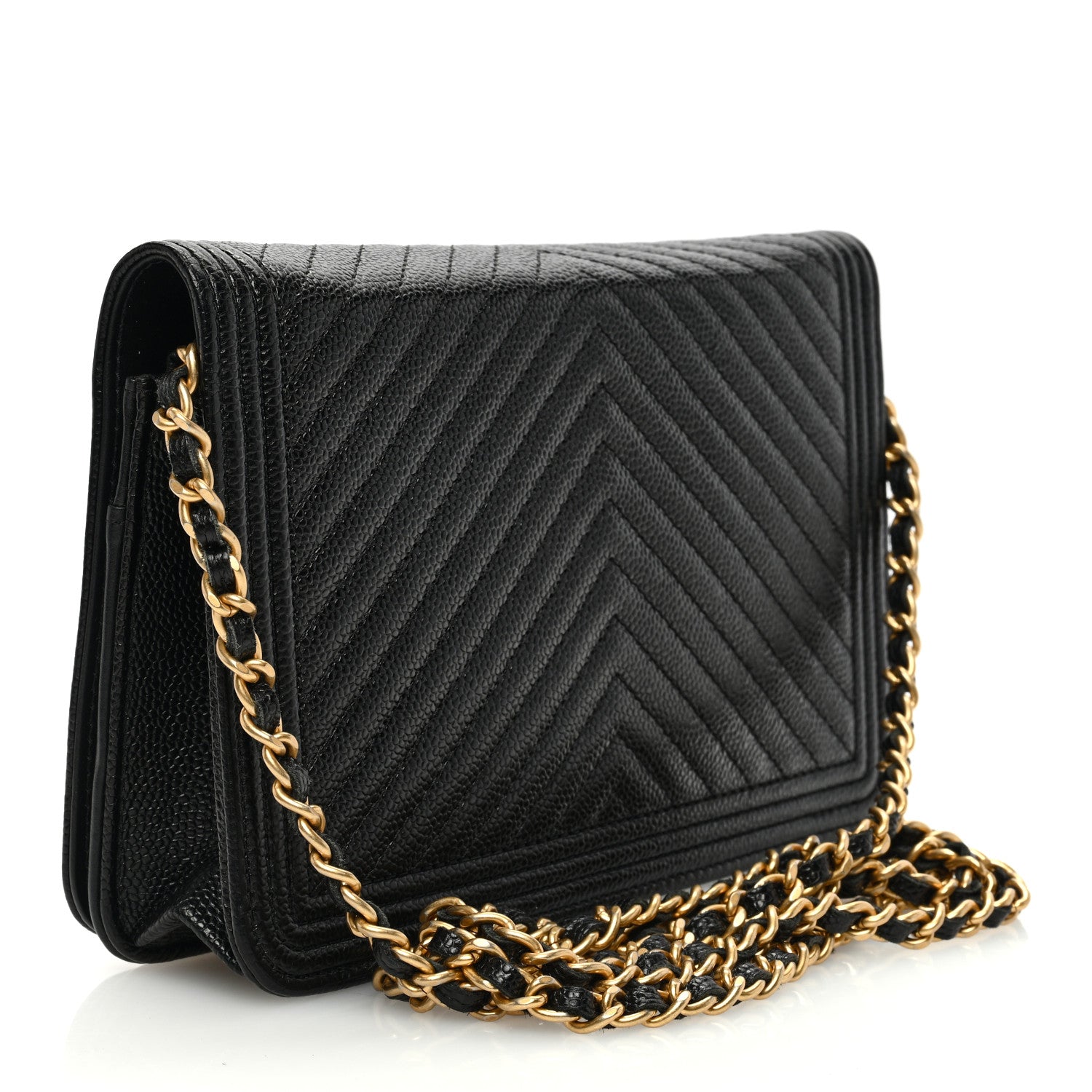 Chanel Caviar Chevron Quilted Boy Wallet On Chain WOC Black 3 of 10