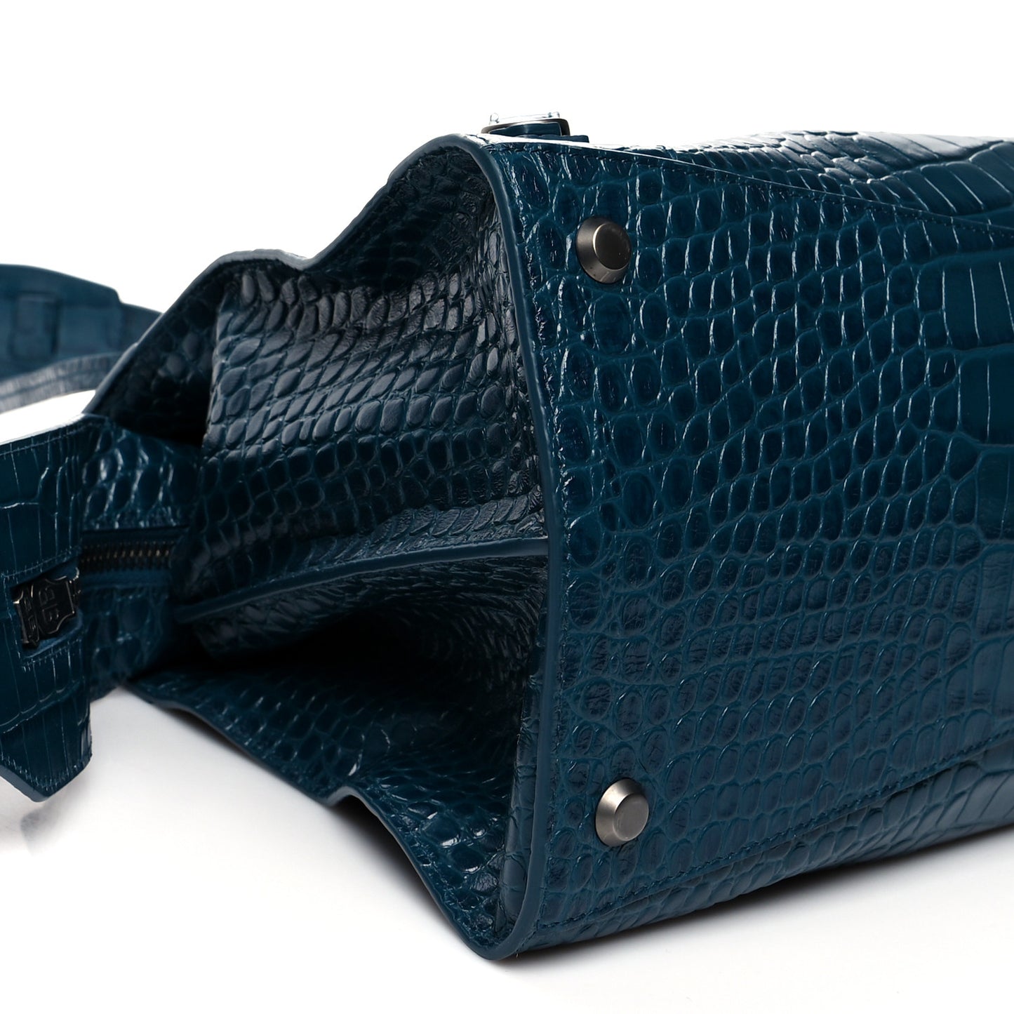 Calfskin Crocodile Embossed Neo Classic Silver Hardware Medium City Dark Petrol Blue