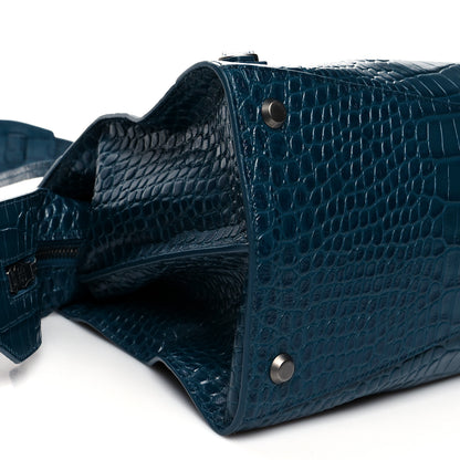 Balenciaga Calfskin Crocodile Embossed Neo Classic Silver Hardware Medium City Dark Petrol Blue 8 of 9