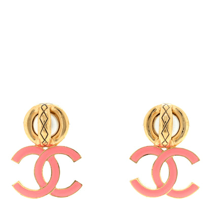 Chanel Metal Enamel Pearl CC Drop Earrings Gold Pink 1 of 4