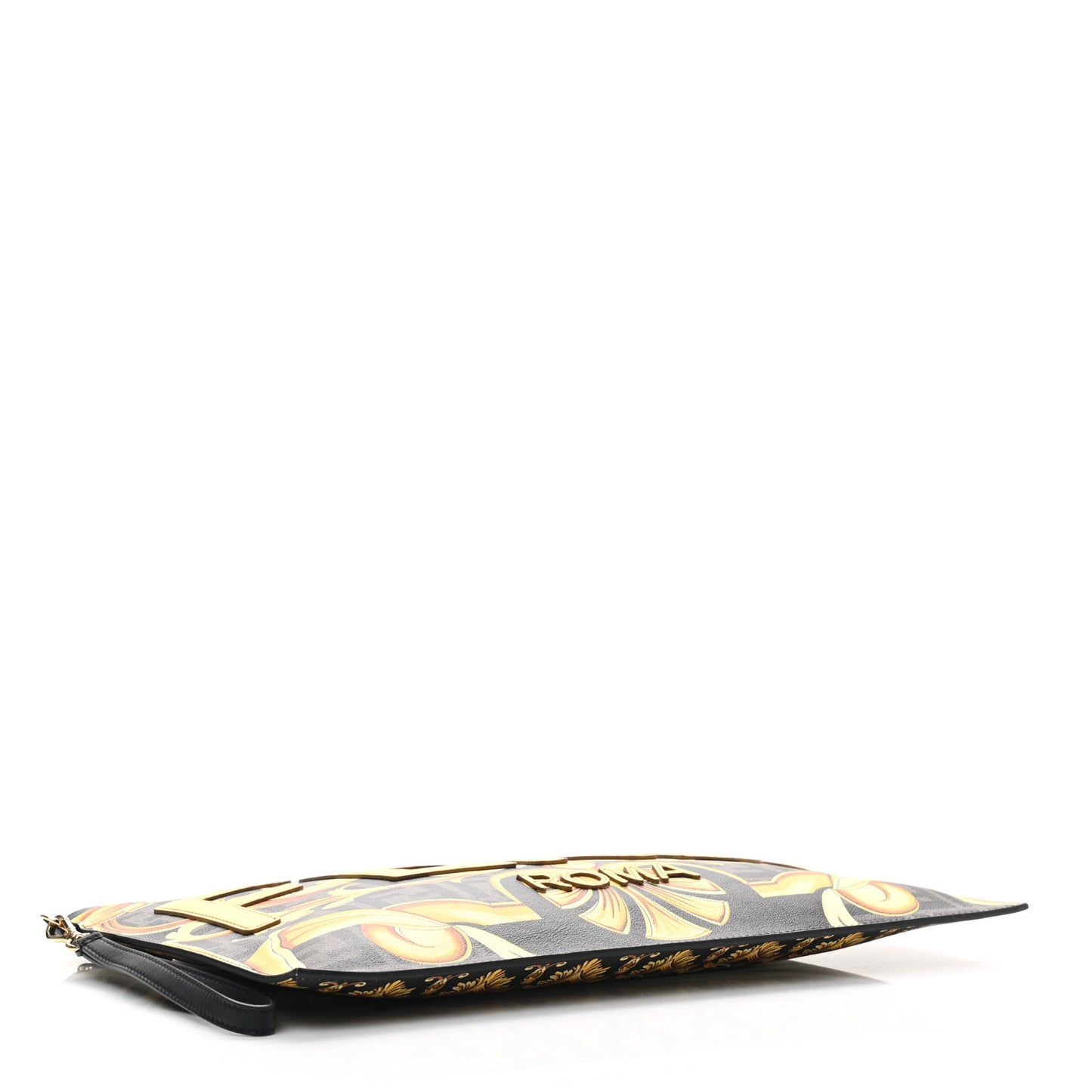 X VERSACE Vitello Grace Catalan Mirror Fendace FF Baroque Logo Large Flat Pouch Tobacco Gold