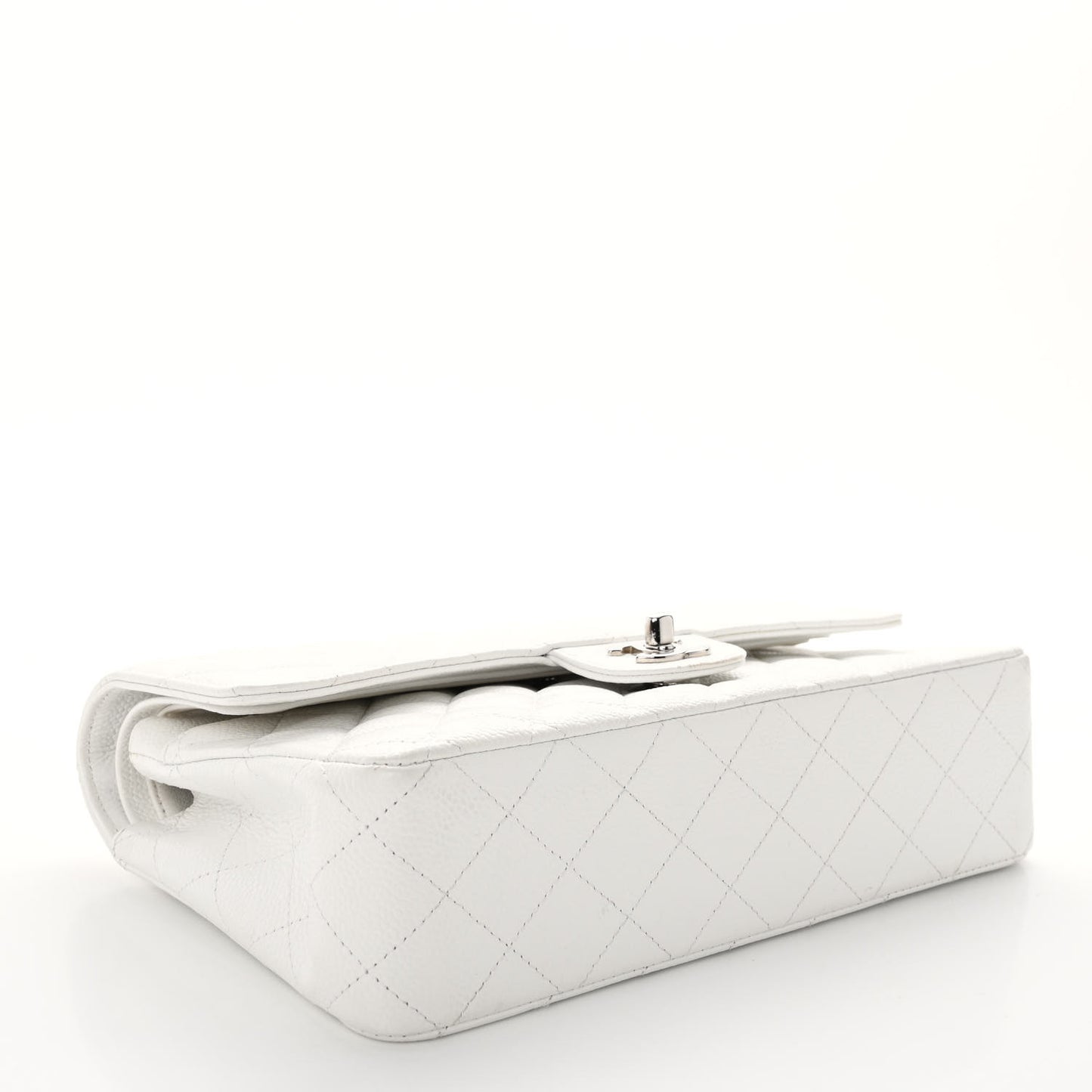 Caviar Quilted Medium Double Flap White