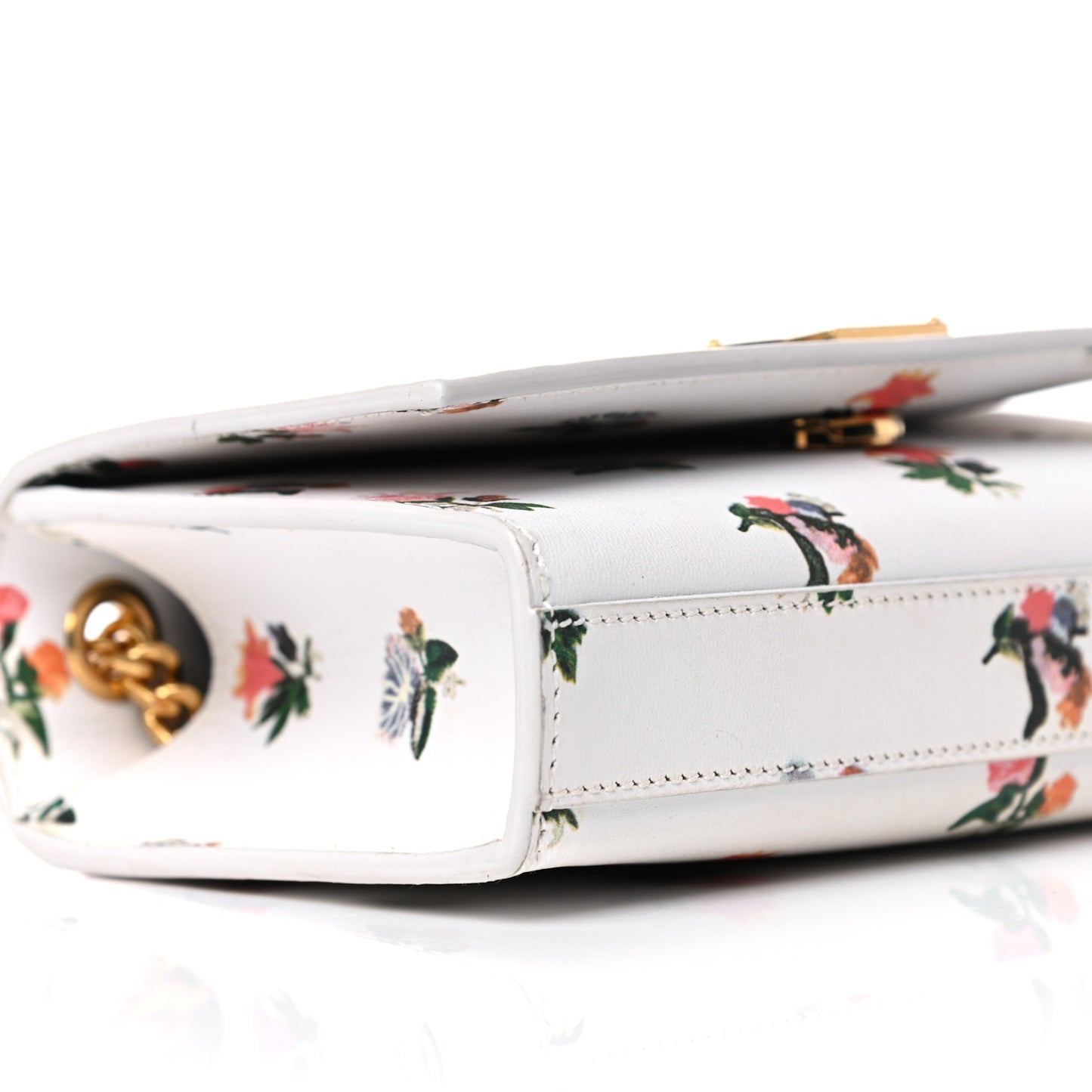 Calfskin Prairie Flower Printed Small Classic Monogram Kate Satchel White