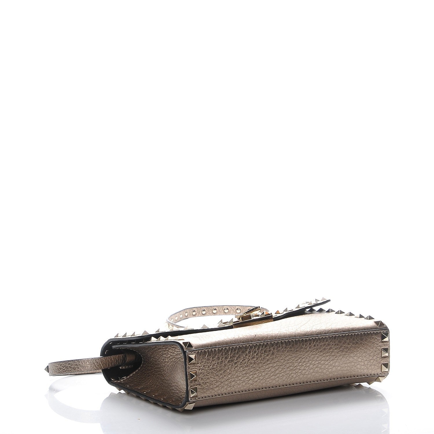 Valentino Garavani Metallic Pebbled Calfskin Medium Rockstud Flip Lock Crossbody Bag Sasso 4 of 7
