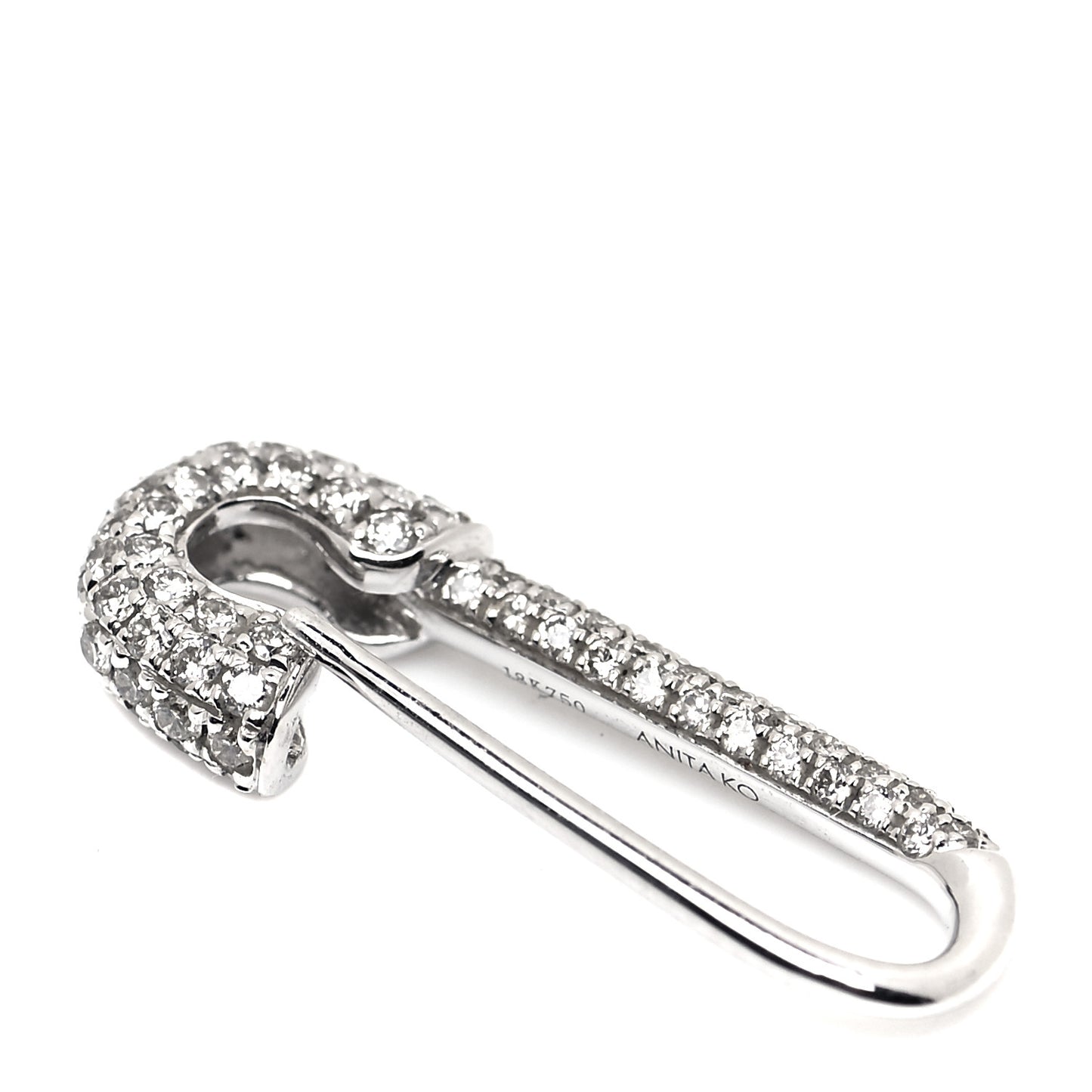 18K White Gold Diamond Mini Safety Pin Earring