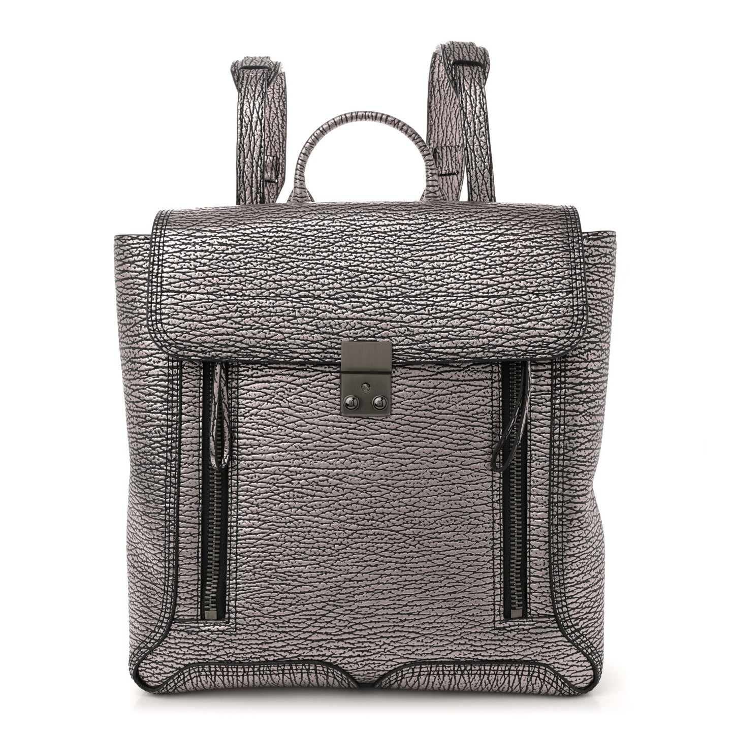 Metallic Textured Calfskin Pashli Backpack Black Mauve