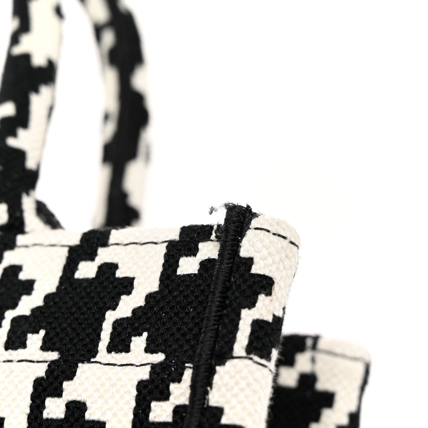 Canvas Houndstooth Embroidered Small Book Tote Black White