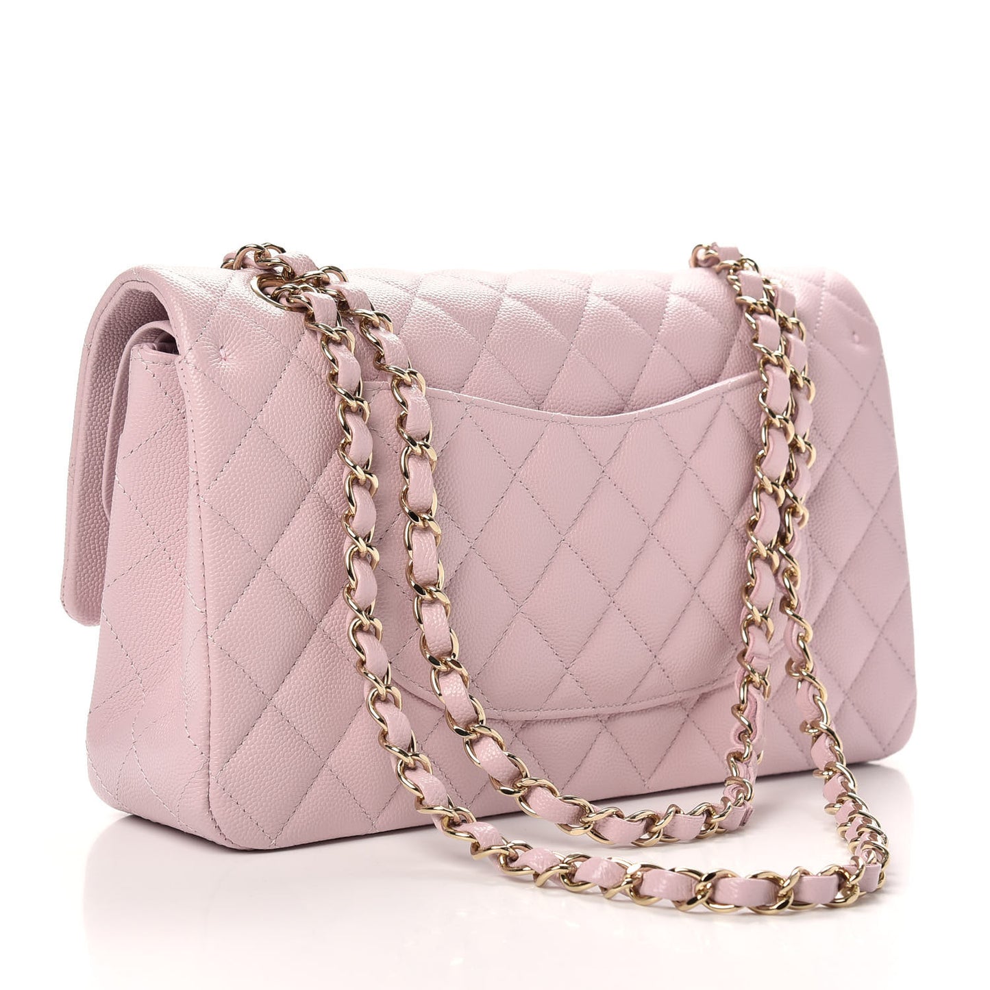 Caviar Quilted Medium Double Flap Light Pink