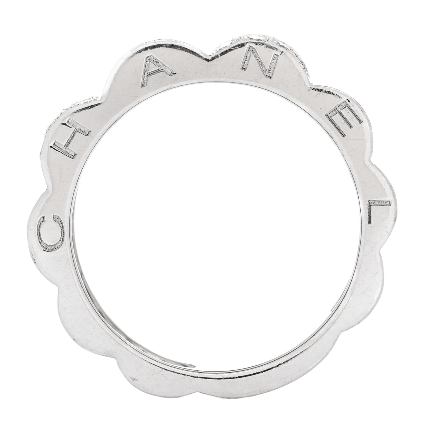 18K White Gold Diamond Profil de Camellia Band Ring 53 6.5