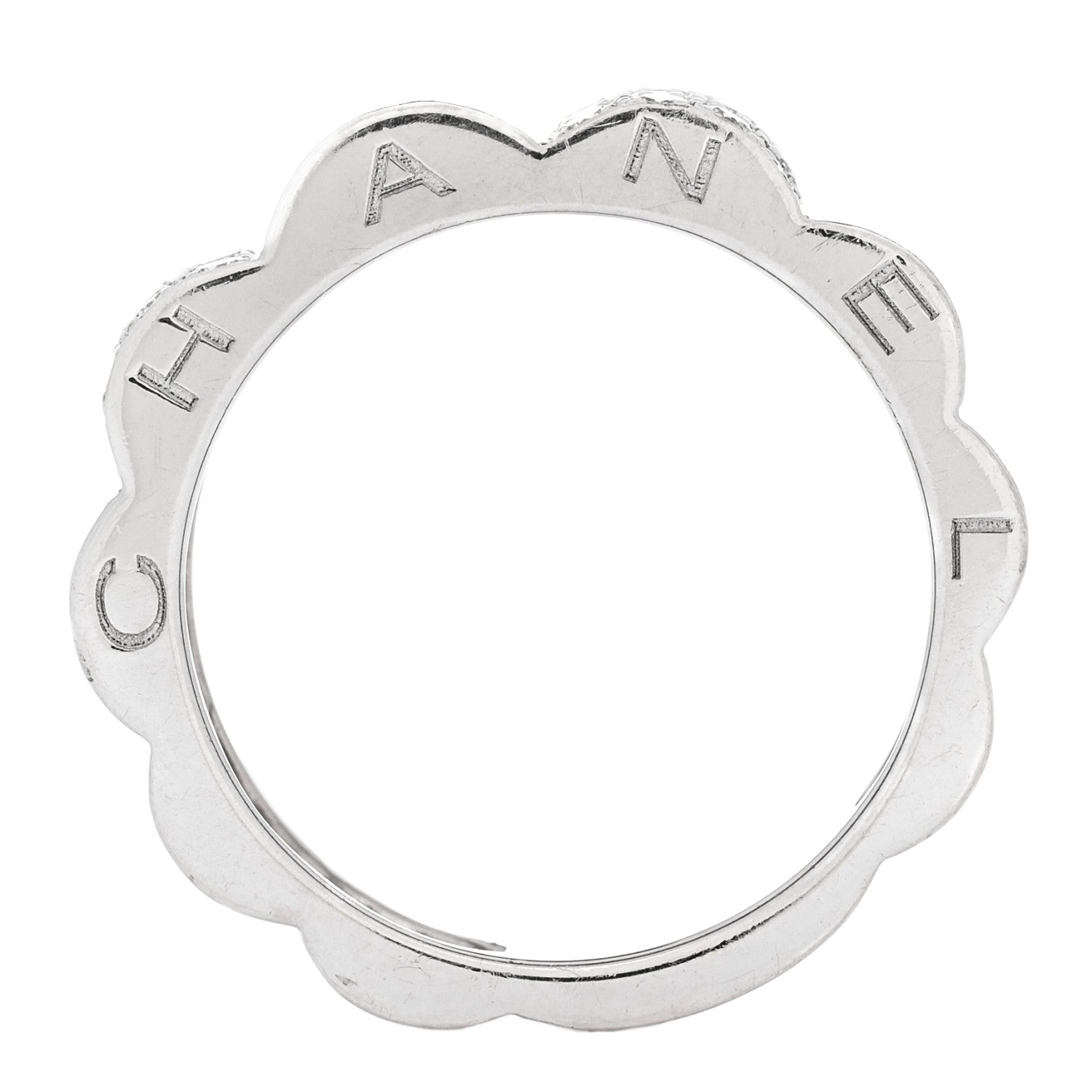 Chanel 18K White Gold Diamond Profil de Camellia Band Ring 53 6.5 4 of 5