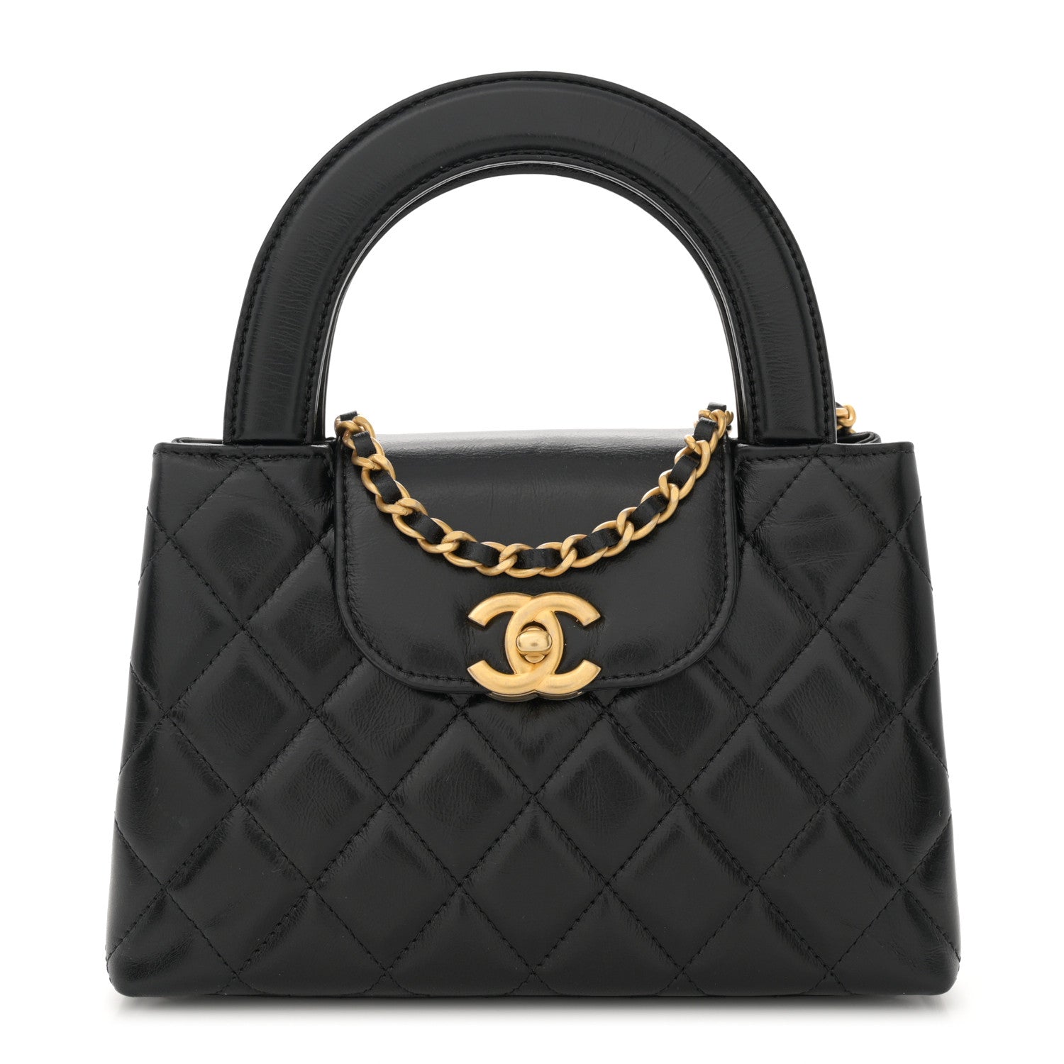 Chanel Shiny Aged Calfskin Quilted Nano Kelly Shopper Black 1 of 11